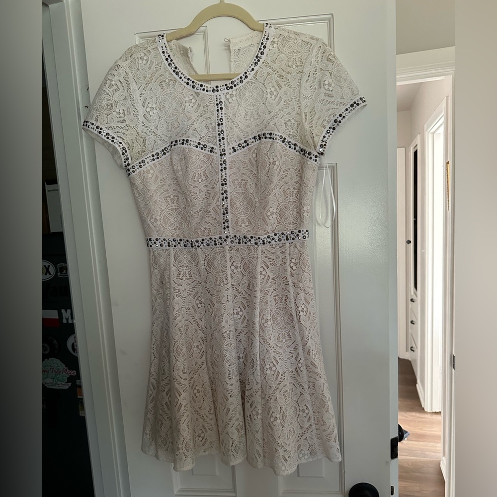 bcbg White Lace stud Dress